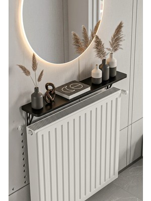 RetoDesign 120CM.MONTAJSIZ Siyah Petek Üstü Metal Raf, Kalorifer Peteği Raf Dresuar Uçan Raf 30120