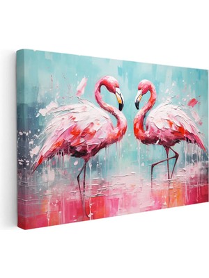 Kanvas Tablo Yağlı Boya Dokulu Sanatsal Flamingo Tablosu Ev Ofis Duvar Dekoru 35 x 50 Kanvas Tablo 1