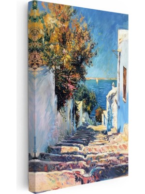 Kanvas Tablo Denize Inen Merdivenli Sokak Şehir Mimari Tablo Ev Ofis Duvar Dekoru 35 x 50 Kanvas Tablo 1