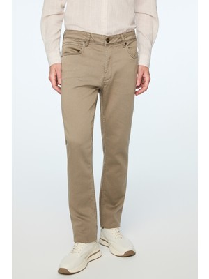 Morven  Erkek Bej Denim 5 Cep Dynamic Fit Jean Kot Pantolon