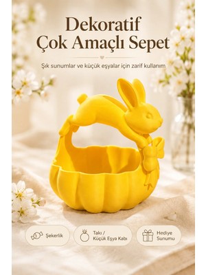 Morbella Tavşan Detaylı Sarı Mini Şekerlik Hediyelik Sunum Sepeti Masaüstü Organizer Obje
