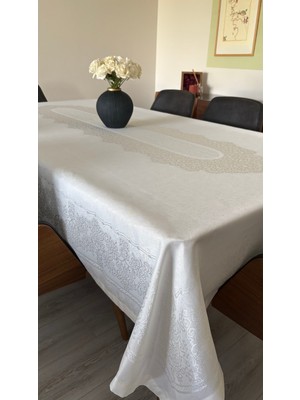 Empressco Jakarlı Su Geçirmez Dertsiz Krem Masa Örtüsü Pano Desenli