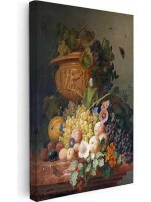 Kanvas Tablo J.l.r. Meyve ve Çiçekler Vazoda Böcekli Natürmort Ressam Tablosu Ev Ofis Dekoru 35 x 50 Kanvas Tablo 1