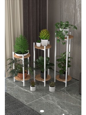 RetoDesign 3 Lü Metal Yuvarlak Beyaz Çiçeklik Seti . Saksılık . 1490