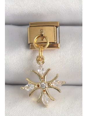 Uravas Store 316L Çelik Gold Renk Sallantı Zirkon Taşlı Kar Tanesi Model Nomination Charm - TJ-BC1341
