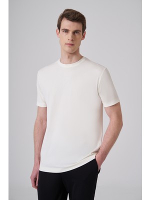 Morven  Erkek Ekru Trend  Bisiklet Yaka Rayon Dinamik Fit Tshirt
