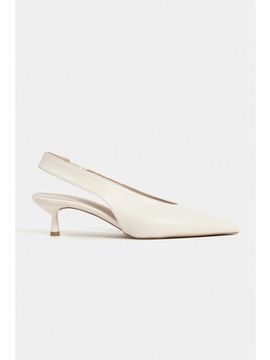 Nişantaşı Shoes Lunix Bej Mat Sivri Burun Slingback Ince Topuklu Kadın Ayakkabı