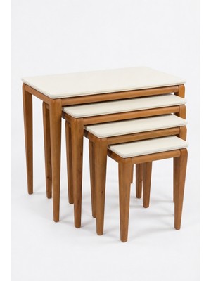 Cg Home Milas 4'lü Zigon Sehpa, Yan Sehpa, Bohem Sehpa, %100 Doğal Ahşap, Salon Sehpa