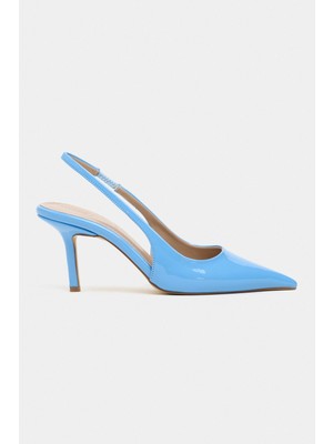 Nişantaşı Shoes Parla Mavi Rugan Kemer Detay Sivri Burun Kadın Topuklu Ayakkabı