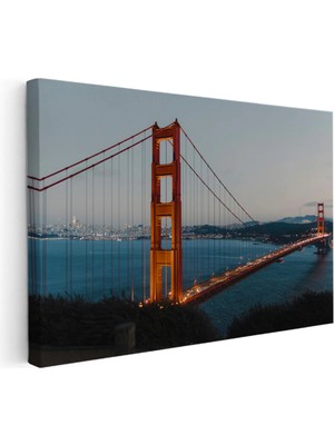 Kanvas Tablo Golden Gate Köprüsü Alacakaranlık Şehir Mimari Tablo Ev Ofis Duvar Dekoru 35 x 50 Kanvas Tablo 1