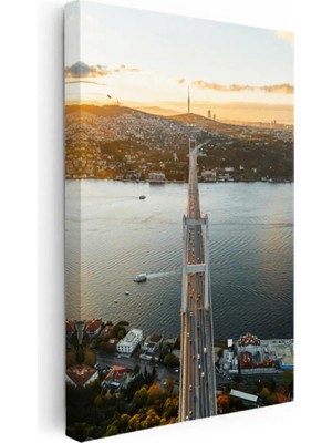 Kanvas Tablo Istanbul Boğaz Köprüsü ve Trafik Akışı Şehir Mimari Tablo Ev Ofis Duvar Dekoru 35 x 50 Kanvas Tablo 1