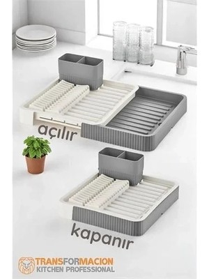 Uravas Store Açılır-Kapanır Bulaşıklık - Bulaşık Durulama Sepeti Tabaklık Bulaşık Kurutmalık Gri