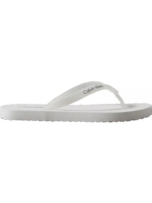 Calvin Klein Erkek Logo Imzalı Rahat Düz Tabanlı Parmak Arası Beyaz Terlik HM0HM02105-YBR