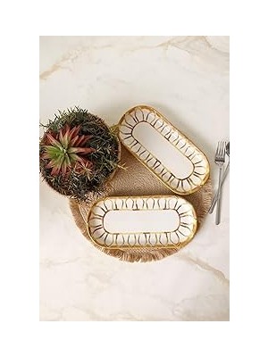 Uravas Store Keramika Worn Gold Noyan Kayık Tabak 26 cm 2 Adet 22967