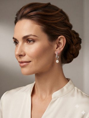 Marem Rhea Jewelry Çelik Inci Detaylı Zirkon Taşlı Silver Kadın Küpe - Modern Sallantılı Şık Küpe