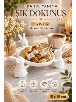 Morbella Tavşan Figürlü Dekoratif Şekerlik ve Sunumluk 15X15 cm Masa Üstü Organizer
