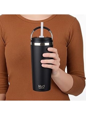 Uravas Store Deconox 660 ml Pipetli Paslanmaz Çelik Termos Kupa - 4 Renk Seçeneği (Krem, Yeşil, Siyah, Mavi) - B