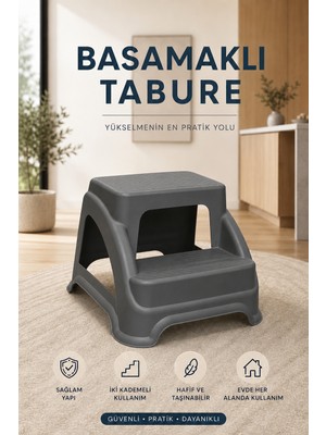 Funny Life Küçük Boy Basamaklı Tabure Kaydırmaz 2 Kademeli Plastik Mutfak Banyo Çok Amaçlı Tabure