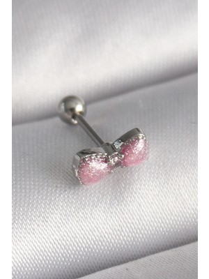 Uravas Store 316L Çelik Gümüş Renk Pembe Kurdele Zirkon Taş Detay Tragus Piercing