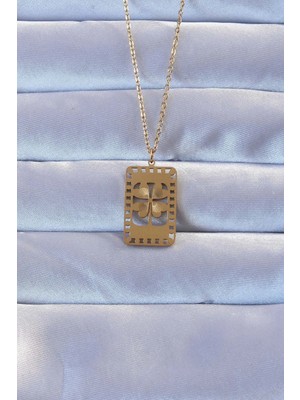 Uravas Store 316L Altın Renk Işlemeli Yonca Model Vintage Kolye