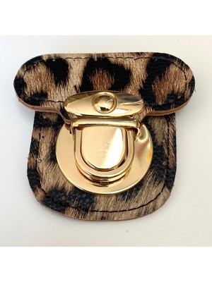 Knitme Derili Çanta Kiliti 6 x 6 cm Leopar - Altın