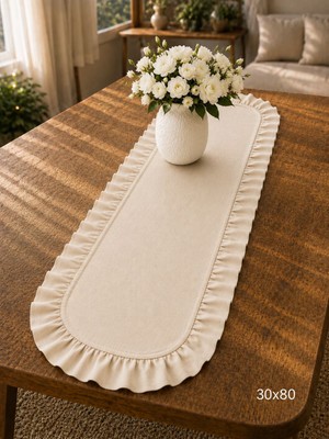 Şah Textile Design Sık Fırfırlı Duck Keten Runner , Konsol Örtüsü 30X80