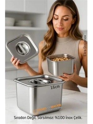 Uravas Store Premium Inox Saklama Kabı - Hava Sızdırmaz Mutfak Düzenleyici 16X12 cm 304 Paslanmaz Çelik