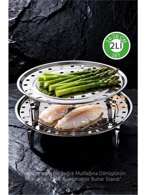 Uravas Store 2'li Set Inox Çelik Ayaklı Buharlı Pişirme Aparatı -  24+28 cm Çok Amaçlı Tencere Içi Haşlama Stand