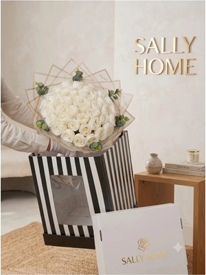 Sally Home Isim Yazılı Özel Kutulu 41'li Krem Gül Buketi - Gelin, Mezuniyet & Sevgiliye Hediye