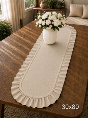 Şah Textile Design Sık Fırfırlı Duck Keten Runner , Konsol Örtüsü 30X80