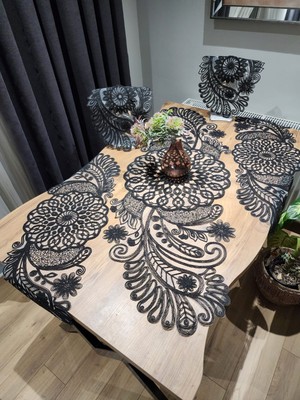 Yalıns Home Rüzgargülü 5 Parça Lüx Runner Set Runner: 130X50 cm ŞÖMEN:87X30 cm Peçete: 50X30 cm