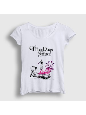 Presmono Kadın Beyaz Life Starts Now Rock Three Days Grace T-Shirt