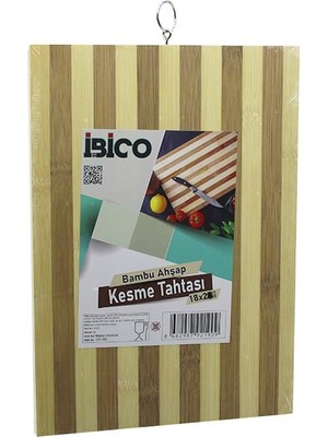 Uravas Store 18 x 28 x 1.4cm  Beyaz Çi̇zgi̇li̇ Ahşap Bambu Kesi̇m Panosu - Kesme Tahtasi Metal Kulplu (5528)