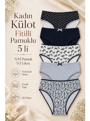 Nicoletta Kadın Külot 5 Li Paket Likralı Pamuklu Kaşkorse Mavi