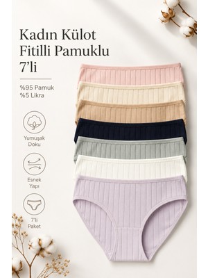 Nicoletta Kadın Külot 7 Li Paket Likralı Pamuklu Fitilli Kaşkorse Mixcolor
