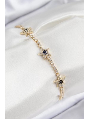Uravas Store Pirinç Zirkon Taşlı Yıldız Model Gold Renk Kadın Bileklik - TJ-BB7701