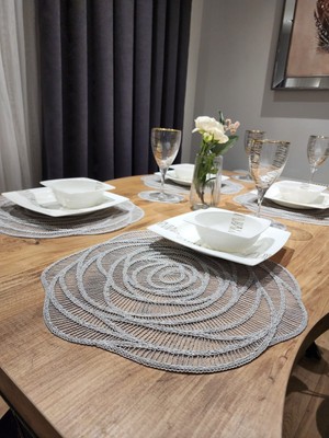 Yalıns Home Rose Lüx Amerikan Servis 12 Parça (6 Supla) (6 Bardak Altılığı)Modern Simli