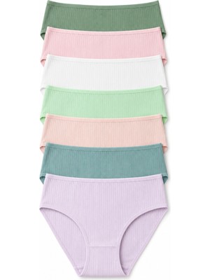 Nicoletta Kadın Külot 7 Li Paket Likralı Pamuklu Fitilli Kaşkorse Mixcolor
