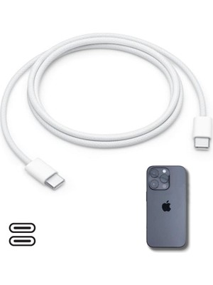 Modamizo Buffer® Apple 15/15 Pro Type-C To Type-C Hasır Örgü Hızlı Şarj Kablosu (1m)