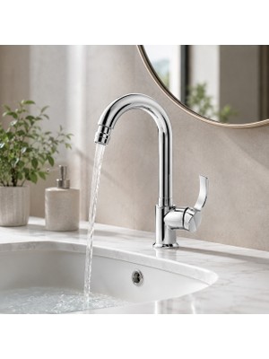Ilhan Vega Oynar Başlıklı Krom Lavabo Bataryası, Tek Kollu Modern Banyo Musluğu