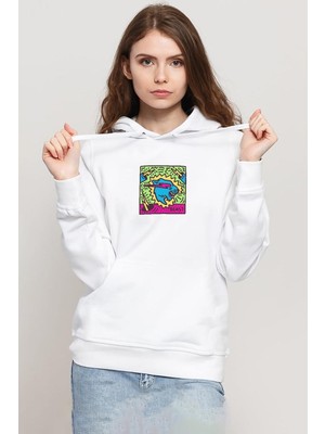 Tshirthane Mr Beast Doodle Beyaz Kadın 3ip Kapşonlu Sweatshirt