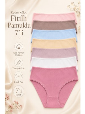 Nicoletta Kadın Külot 7 Li Paket Likralı Pamuklu Fitilli Kaşkorse Mixcolor