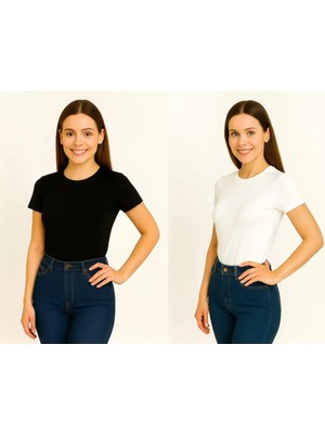 İngegno Body Bisiklet Yaka Yarım Kol Örme Kumaş Viskon Body Kadın