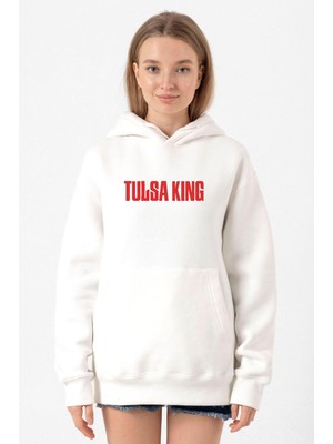 Tshirthane Tulsa King Lettern Beyaz Kadın 3ip Kapşonlu Sweatshirt