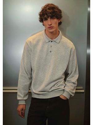 Mavi Polo Yaka Gri Sweatshirt 0S10390-82498