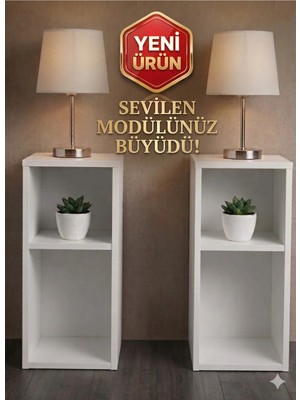 Sally Home Modern 2'li Extra Büyük Komodin ve Dekoratif Raf Seti – Mat Beyaz