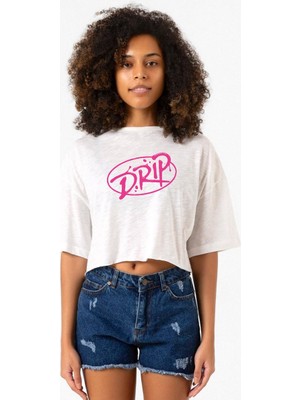 Babymonster Drip Beyaz Kırçıllı Kadın Crop Tshirt