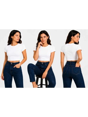 İngegno Kısa Kol Bisiklet Yaka Crop Model Viskon Ring Kumaş Kadın Body