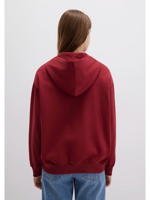 Mavi Mavi Logo Baskılı Kapüşonlu Fermuarlı Bordo Sweatshirt 1S10178-85493