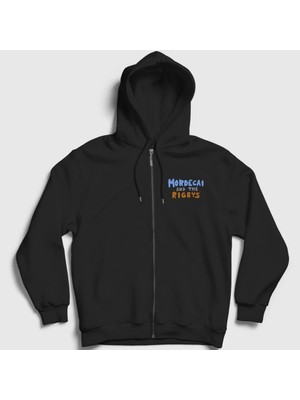 Presmono Unisex Siyah Mordecai And The Rigbys Regular Show Fermuarlı Kapüşonlu Sweatshirt